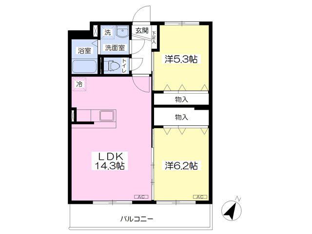 クリスタルヴィラ甲府(2LDK/2階)の間取り写真