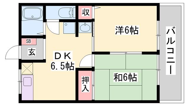ビラウイング(2DK/2階)の間取り写真