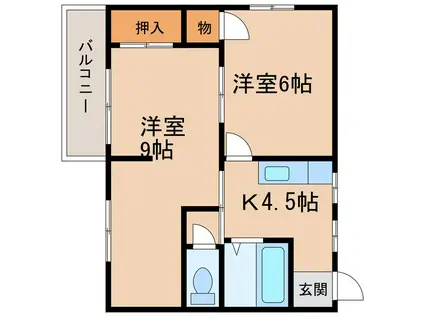 ALBA A棟(2K/1階)の間取り写真