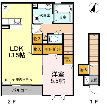 アンジュール(1LDK/2階)の間取り写真