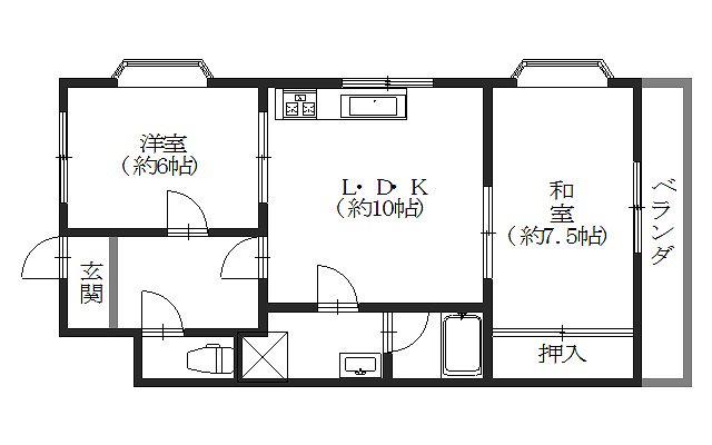 シャルム円山(2LDK/1階)の間取り写真