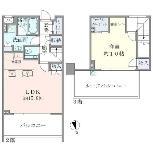 エヴァート長者丸(1LDK/2階)の間取り写真