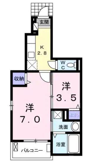 プレステージ花ずいH(2K/1階)の間取り写真