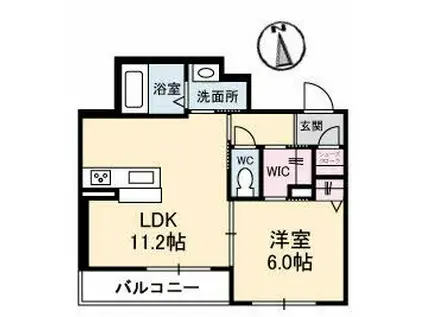 ニューマルセリーノ B棟(1LDK/2階)の間取り写真