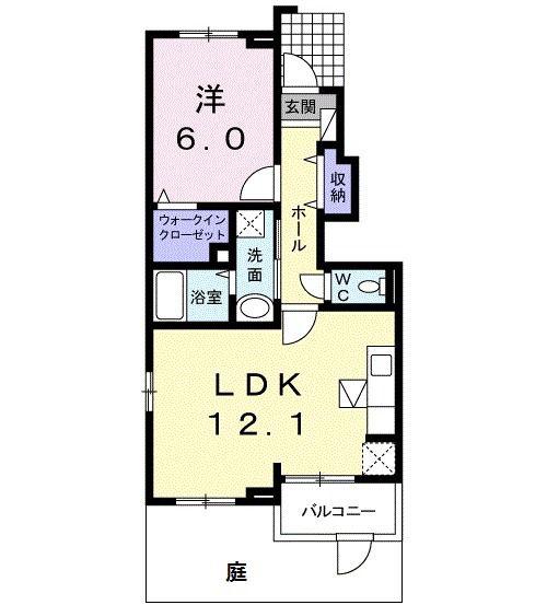 アッカヴァルカーレ(1LDK/1階)の間取り写真