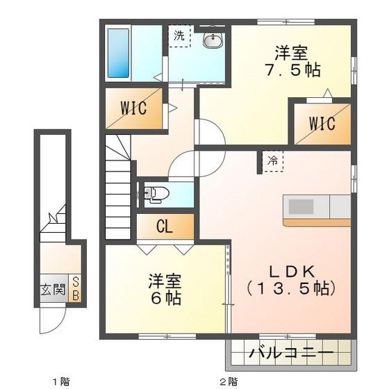 キセギ シロエ A(2LDK/2階)の間取り写真