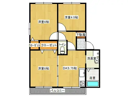 メゾンクレスト(3DK/2階)の間取り写真