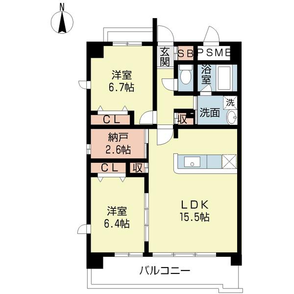 アウローラ姪浜(2SLDK/4階)の間取り写真