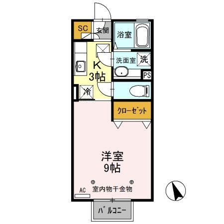 デジール I(1K/1階)の間取り写真