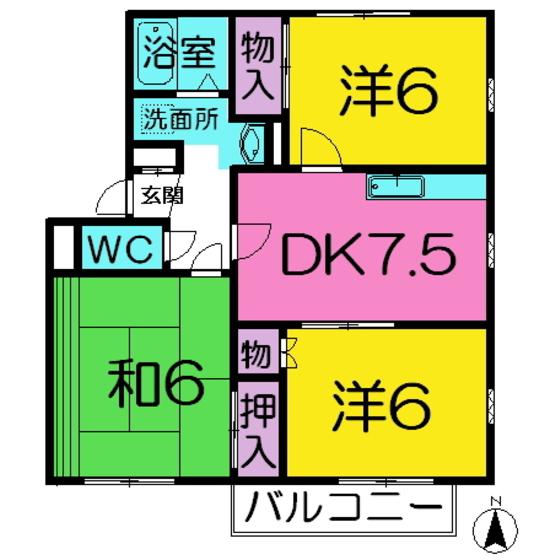 エステートピア学園前E棟(3DK/1階)の間取り写真