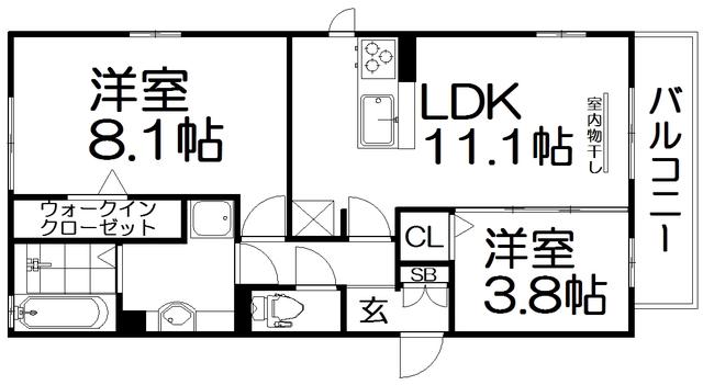 GRAND REFLET A棟(2LDK/2階)の間取り写真