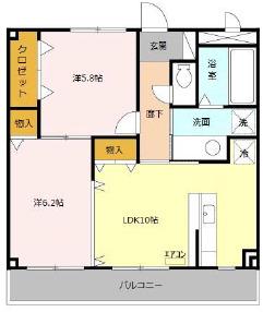 森甚 D棟(2LDK/2階)の間取り写真