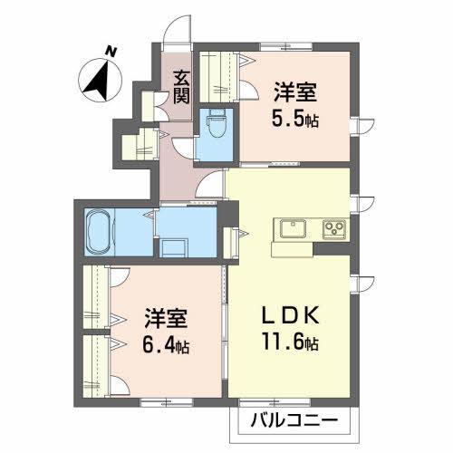 シャーメゾン マーヤ(2LDK/1階)の間取り写真