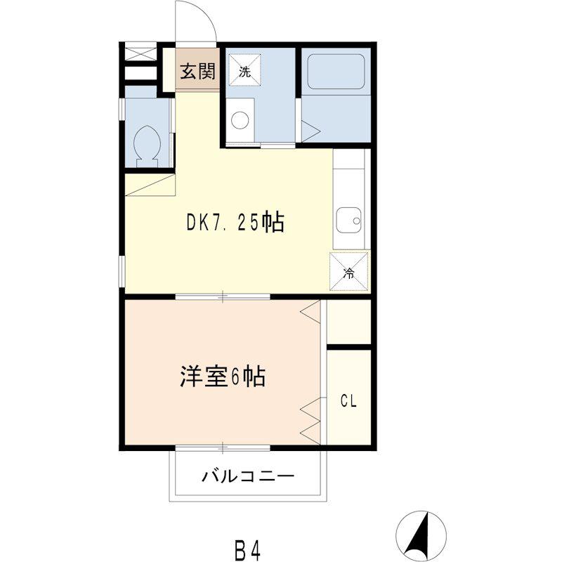 ヒラソルハイツ(1DK/2階)の間取り写真