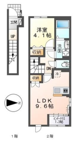 スターテラス中畝(1LDK/2階)の間取り写真