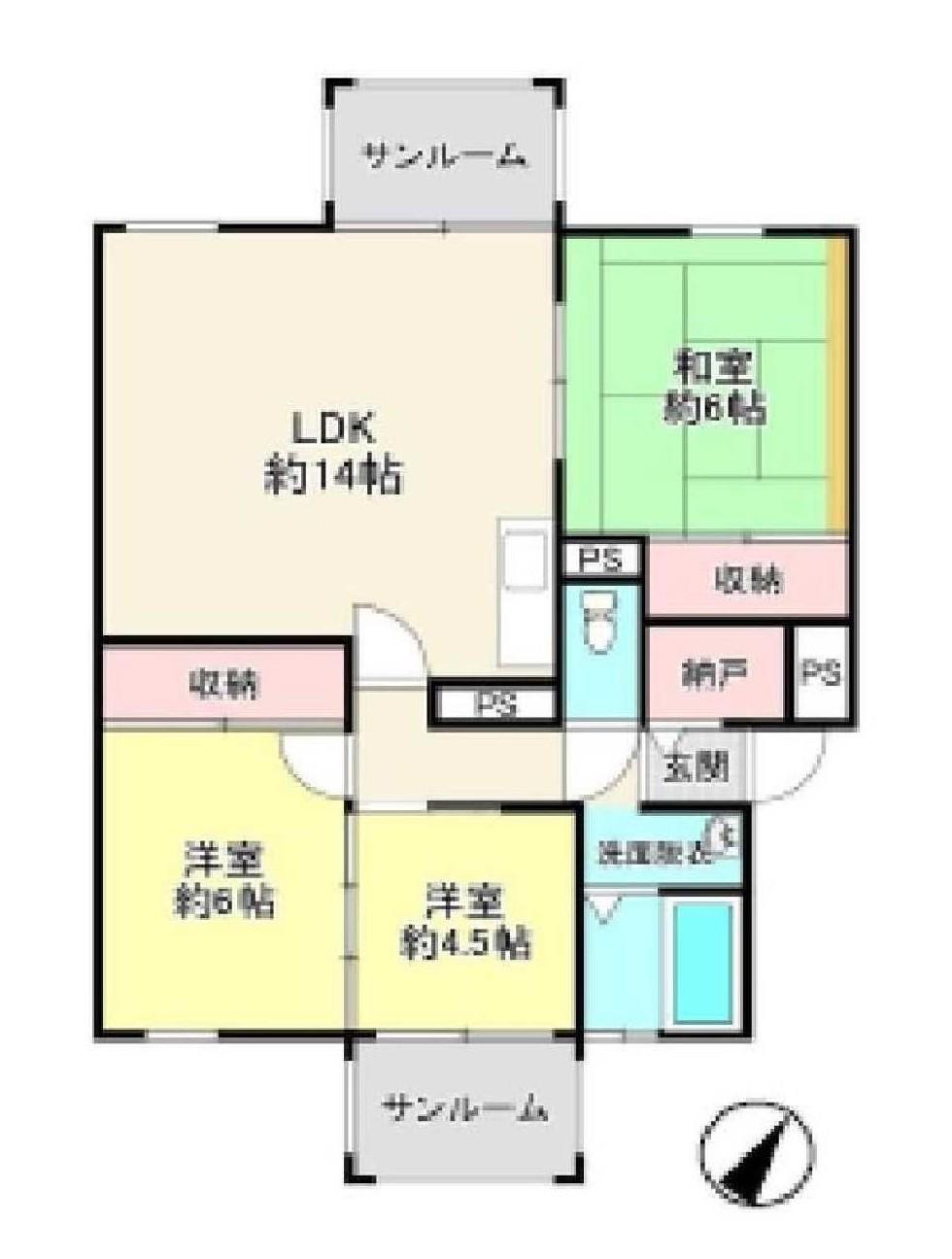 柏丘団地B-2(3LDK/4階)の間取り写真