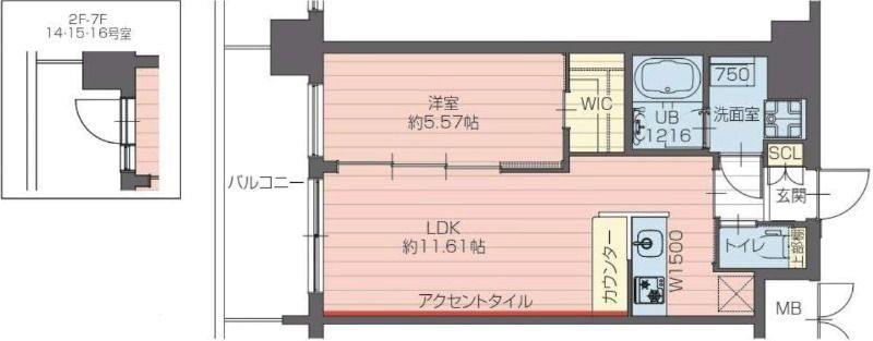 プレジオさくら夙川(1LDK/7階)の間取り写真