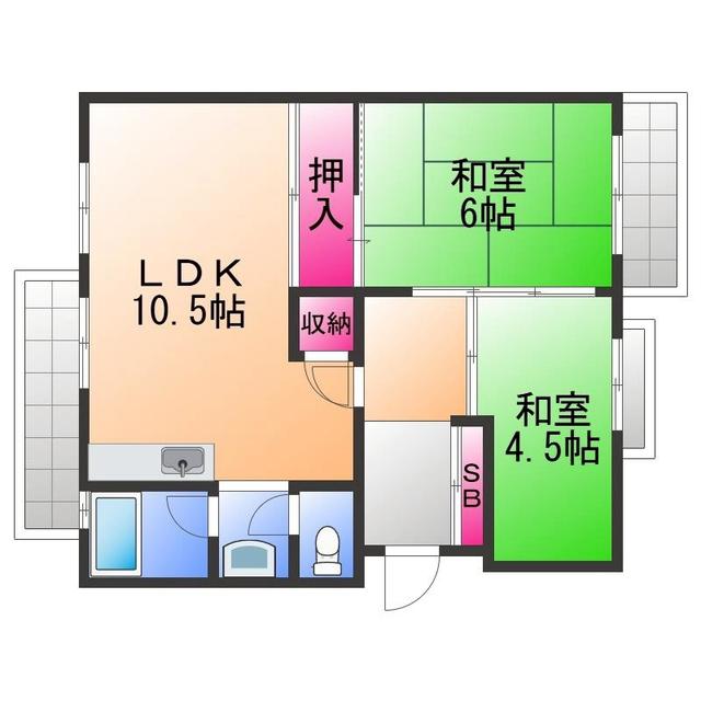 フラワリータウン二色の浜(2SDK/4階)の間取り写真