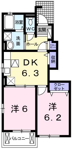 シン.シン.ハウスC(2DK/1階)の間取り写真