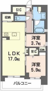 アルブラン京町堀(2LDK/6階)の間取り写真