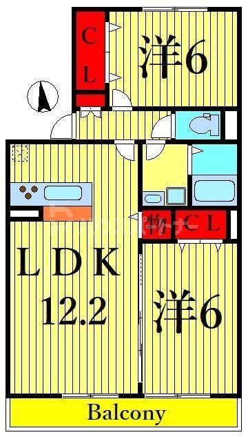 イーストエンジェル青山B棟(2LDK/1階)の間取り写真