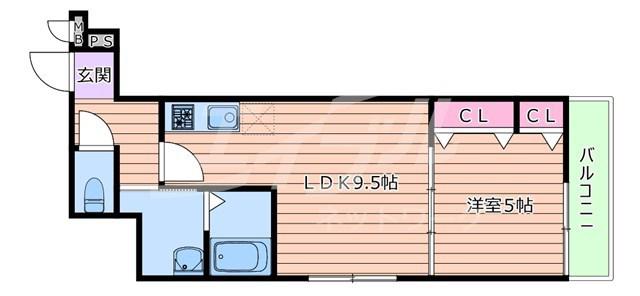 フジパレス上新庄II番館(1LDK/2階)の間取り写真
