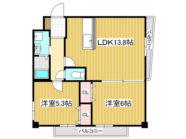 シグナス(2LDK/12階)の間取り写真