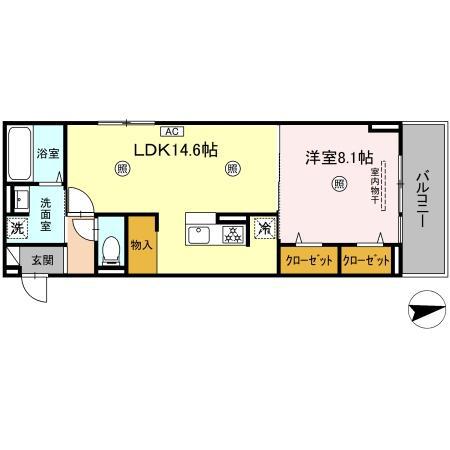 ブラン新宮中央(1LDK/3階)の間取り写真