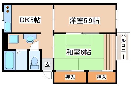 クローバーコート(2DK/2階)の間取り写真