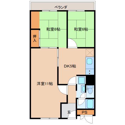 ハイツ八木(3DK/4階)の間取り写真
