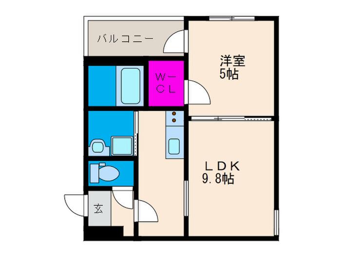 フジパレス石橋サウス(1LDK/3階)の間取り写真