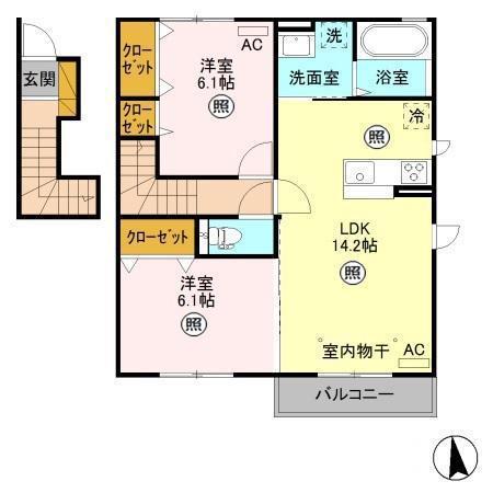リオ グラシア A(2LDK/2階)の間取り写真