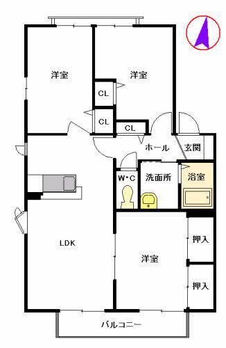 Kフラット C棟(3LDK/2階)の間取り写真
