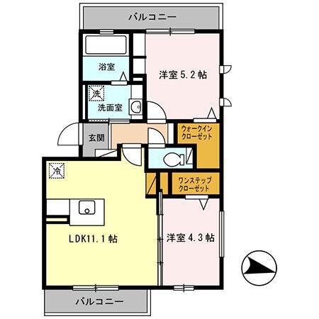クレッセント・スクエアII(2LDK/1階)の間取り写真