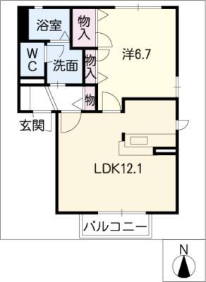 プロムナード南浜田C棟(1LDK/2階)の間取り写真