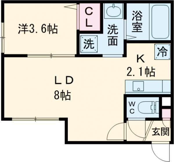 千歳市清流2丁目AP(1LDK/1階)の間取り写真