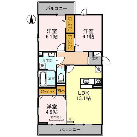 VENTVERT小金台(3LDK/2階)の間取り写真