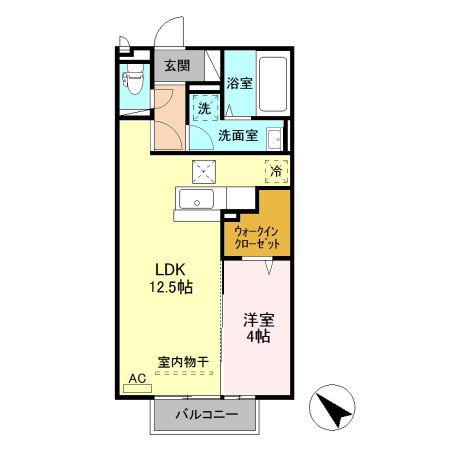 ラグナガーデン上刈(1LDK/1階)の間取り写真