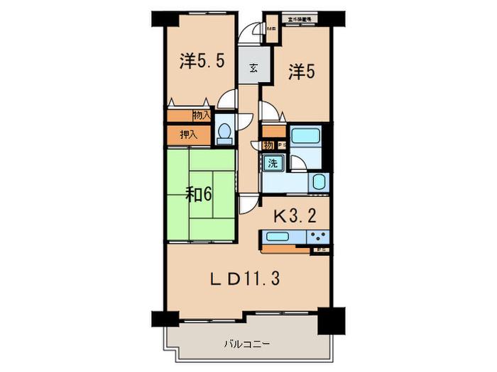 西宮名塩グリーンマンション(3LDK/8階)の間取り写真