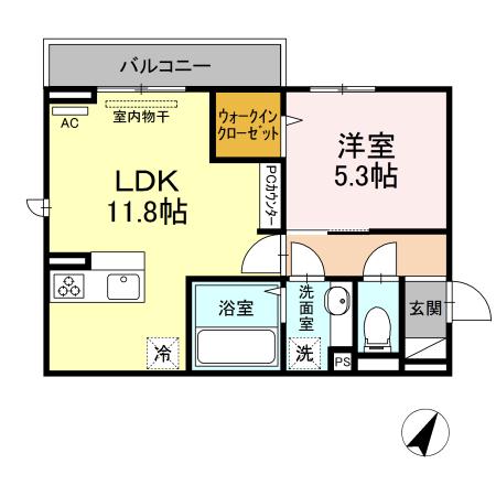 D-ROOM寺家駅前A棟  (1LDK/1階)の間取り写真