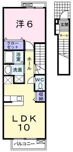 セイバリーI(1LDK/2階)の間取り写真