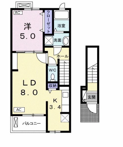 ファイナル ブルー(1LDK/2階)の間取り写真