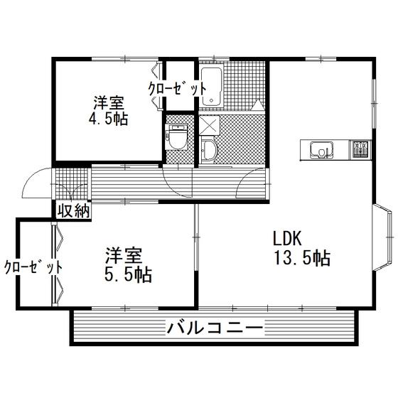 コンチネンタル(2LDK/2階)の間取り写真