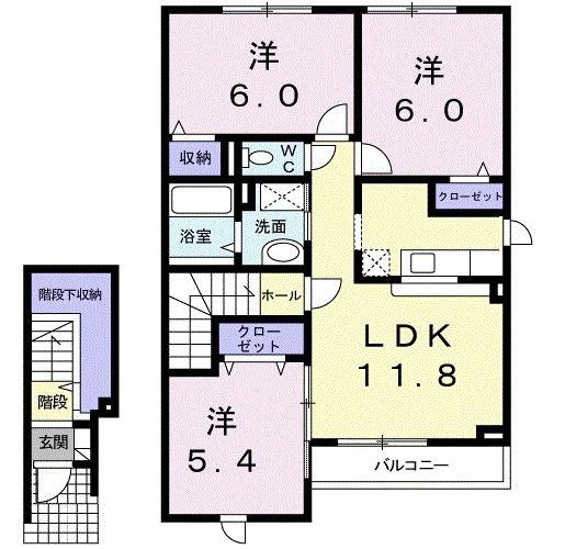 LEAF PLAZAII(3LDK/2階)の間取り写真
