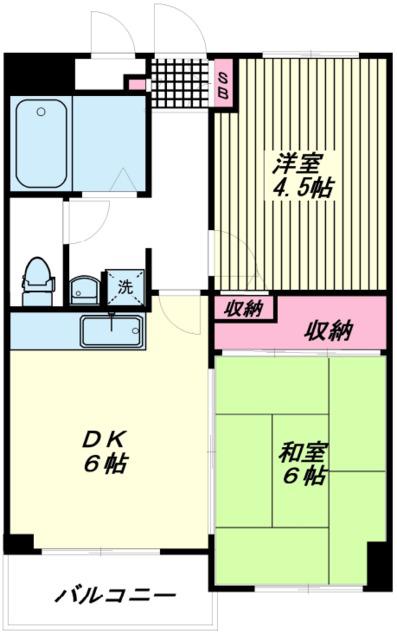 グリーンプラザ五反田第2(2DK/4階)の間取り写真