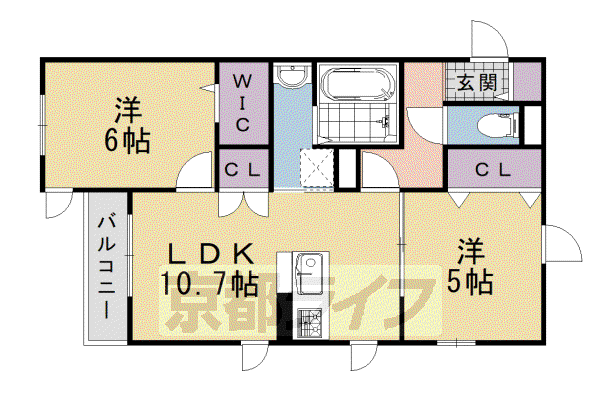 AXIS長岡天神(2LDK/2階)の間取り写真
