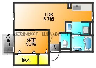ファルコン久留米高校前(1LDK/2階)の間取り写真