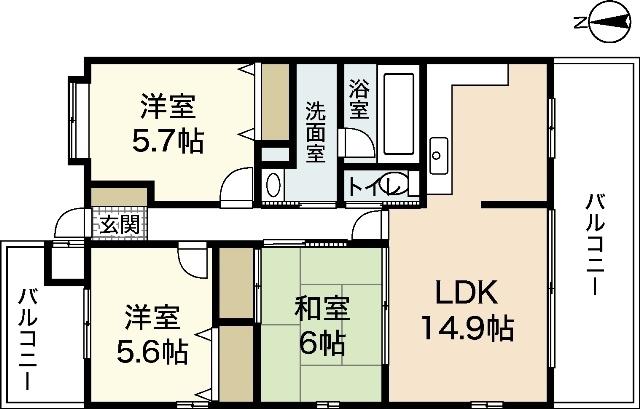 パインズ中央(3LDK/1階)の間取り写真