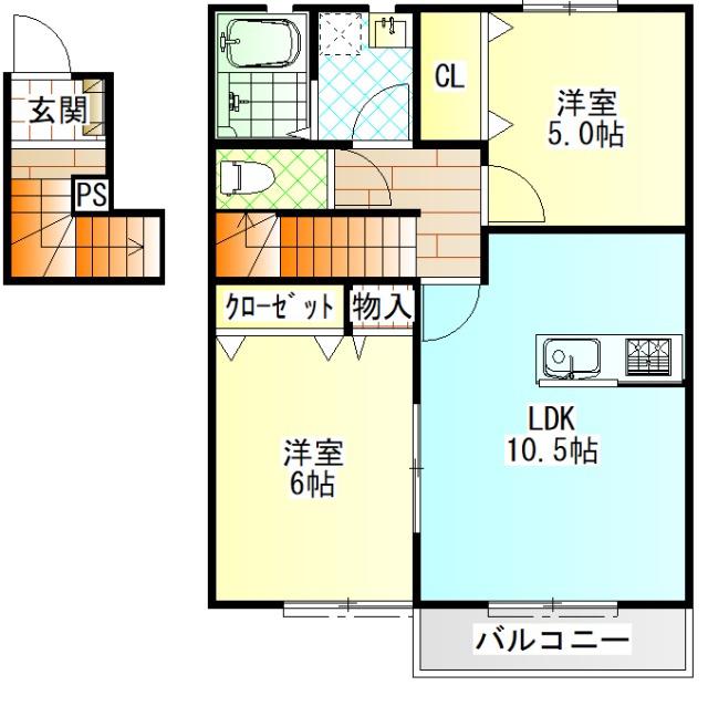 フォレスタB棟(2LDK/2階)の間取り写真