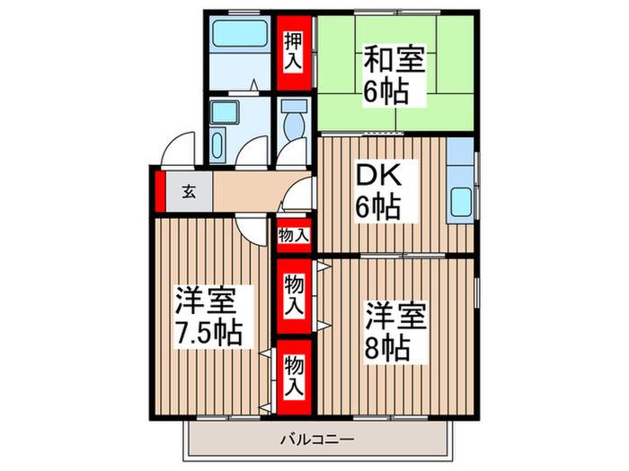 西武新宿線 入曽駅 徒歩19分 2階建 築32年(3DK/1階)の間取り写真